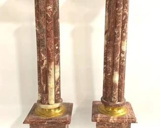 8912 - Pair Corinthian Column Marble Plant Stands 40" x 9.5" x 9.5"