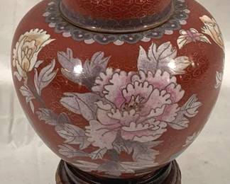 2007 - Cloisonne Ginger Jar w/ decorative wood stand 7" tall (includes stand)