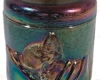 2399 - Fenton Chessie Cat Carnival Jar 8.5"