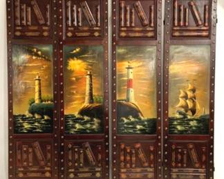 9753 - 4 Panel Folding Lighthouse Room Screen 72" x 18" x 4"