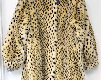 8101 - Vintage Style VI Ltd. Faux Fur Leopard Swing Coat cuffed sleeves sz - M-L (unmarked)