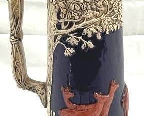 2056 - Vintage Gerz Lidded 2L German Beer Stein 17" tall - made in Germany features a detailed stag/deer scene with inscription "frischer Trunklabts"