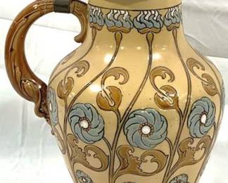 2098 - Vintage Mettlach German Beer Stein w/ inlay lid 12.5" tall - type: mosaic - floral design (master to 2099)