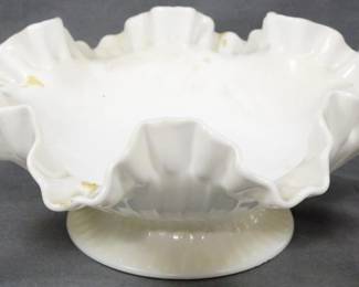 234 - Milk Glass Ruffled Footed Bowl 4x11"