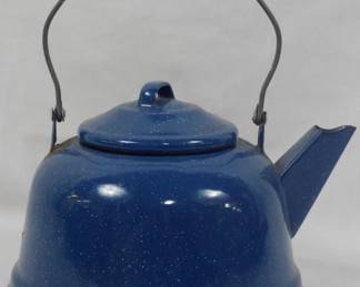 198 - Blue Speckled Enamelware Kettle 10"
