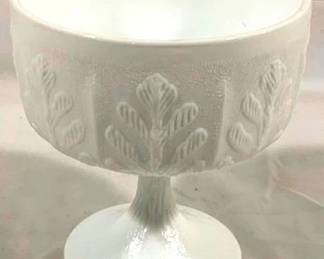 2478 - Footed Milk Glass Oak Leaf Compote 6"