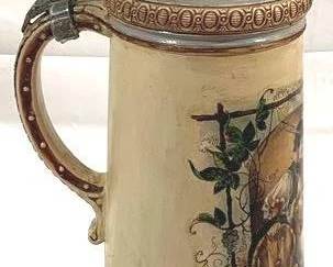 2057 - Antique German Lidded Beer Stein w/ lid 16.5" tall