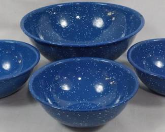 194 - 4 Blue Speckled Enamelware Bowls
