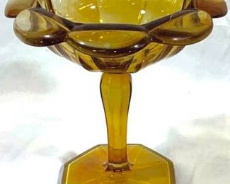 2342 - Vintage Amber Glass Compote 7"