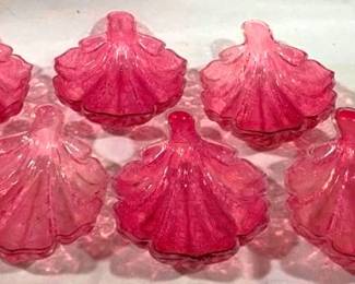 2490 - 6 Cranberry Seashell Bowls 5 x 6