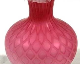 2370 - Satin Quilted Cranberry Art Glass Vase 10"