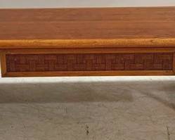 1361 - Lane Perception Mid Century Coffee Table w/ drawer, inlaid walnut, 13 x 56 x 20