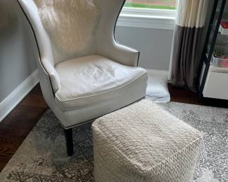 Williams & Sonoma White Leather Wing Chair