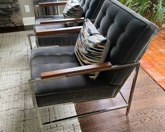 Pair of Stylish Modern Grey Velvet Chairs