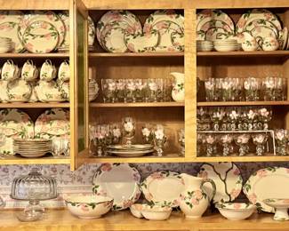 Franciscan Desert Rose dishes and stemware
