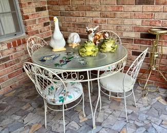 Mid century glass top patio table and chairs