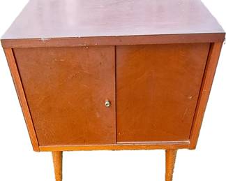 MSM Record Cabinet - one owner, low mileage - original finish, missing one door handle - wood specie undetermined (possibly cherry, or maybe mahogany) $20