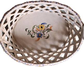 Carvalhinho Porto Porcelain Basket - Portugal. Note: slight damage repair shows done eons ago - priced accordingly