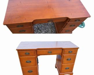 WHITNEY Heirloom 6483 double pedestal desk - 3 generations with us, ready to join your family.
SOLID MAPLE (seriously) VERY HEAVY - original finish shows it has been respectfully used. Asking $750 - will consider reasonable offers or else it's going to Cottone's Auction