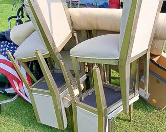 Collection of stainless steel chairs & barstools 10 upholstered holstered in Oyster colored bonded silk, 5 bare frames - 15 in all $350