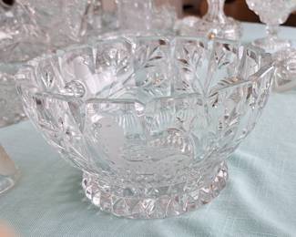 Assortment of curated leaded cut glass, press-cut glass, & antique pieces