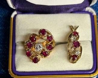 002 14K Ruby Diamond Ring Pendant Set