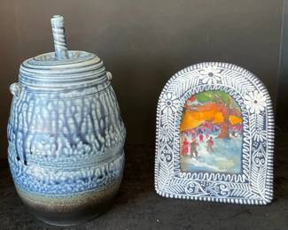 Unique Pottery Canister with Lid Terra Cotta Frame