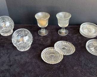 Crystal Glass Coasters, Candle Holders 3 Small Crystal Vases