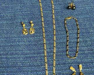 14K Gold Necklace, Bracelet Earrings