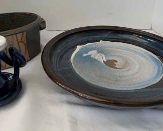 Blue Pedestal Pottery Platter More