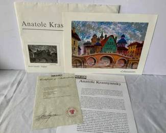 Anatole Krasnyansky Devon Carnishe England Unframed Seriolithograph in Color with COA