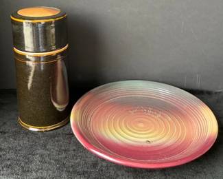 Black Brown Canister Plus Small Round Plater Pottery
