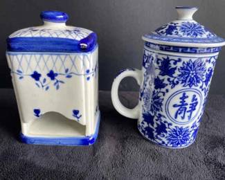 VTG Blue White Tea Bag Dispenser Pier 1 Tranquility Tea Cup