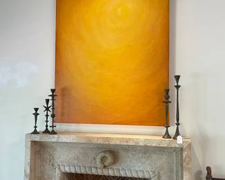 Melissa Battersby Oil Panting, signed on back & bronze Candlesticks