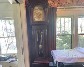 **Grandfather Clock - Circa 1890**
**Harris & Shaffer Co., Washington, D.C.**
**Manufactured by Walter Durfee**
**Production Period: 1887-1896**
**Dimensions:** 101" H x 25.5” W x 17" D
**Monogamy Case with Beveled Glass**
Movement 2 weight, cable driven
Hour strike with pendulum regulator.
Harris & Shaffer Company were silversmiths located in Washington, D.C.