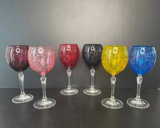 Colorful etched wine glasses