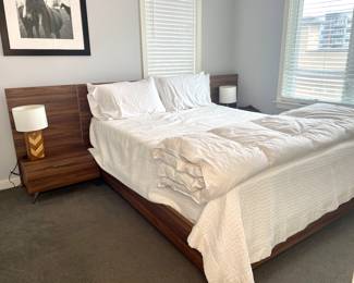 Contemporary queen platform bed w/ attached side tables