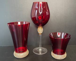 Z Gallerie red rhinestone glassware sets