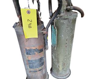 2 Antique Pump Fire Extinguishers Copper Riveted Phister