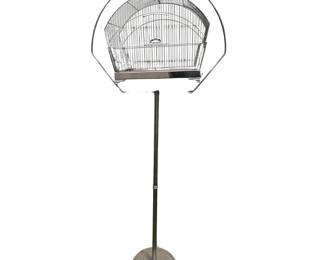 Vintage CROWN Bird Cage Chrome Silver on Stand MCM
