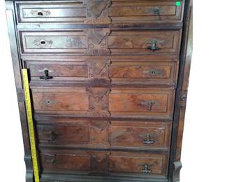Antique 6 Drawer Lock Side Eastlake T Handle Dresser Cabinet