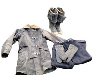 Antique Vintage Firemans Lot Huntertown IN Body Guard Jacket Pants Boots