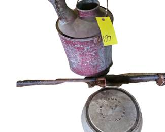 Antique Galvanized Gas Tank Ford Hubcap & Bar Clamp