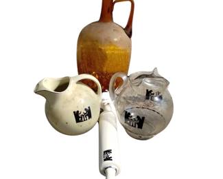 Crackle Glass Jug + HALLs Silhouette Pattern Ceramics Glass Pitcher