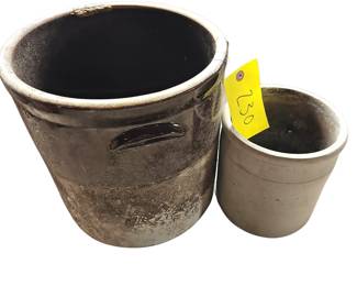 2 Antique Crocks Pickle Handled