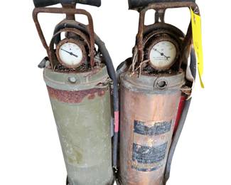 2 Antique Pump Fire Extinguishers Copper Riveted Phister