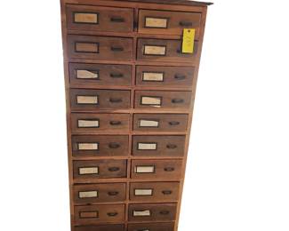 Large Wooden Index File Card Cabinet 20 Drawer ~6FT Tall