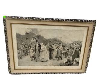27x39" Village Wedding Print Antique Ornate Frame