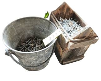 Primitive Wooden Nail Tote & Bucket Barn