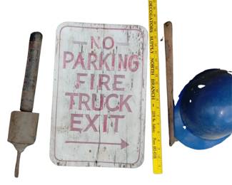 Vintage Firetruck Exit Sign+ Safety Helmet & more